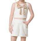 Conjunto Infantil Menina Bika Laço Cropped Branco Off 1805