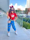 Conjunto infantil menina blogueirinha 4 peças calça, blusa, cinto e bolsa