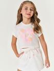 Conjunto Infantil Menina Blusa Aplique Flores E Short Saia Natural Cinti