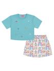 Conjunto Infantil Menina Blusa Com Pompom E Short-Saia Azul E Lilás Cinti