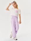 Conjunto Infantil Menina Blusa Cropped E Calça Wide Leg Natural E Lilás Cinti