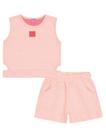 Conjunto Infantil Menina Blusa Cropped E Short Quadriculado Laranja Neon Cinti