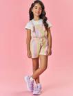 Conjunto Infantil Menina Blusa E Jardineira Arco-Íris Laranja Neon Mundo Cinti