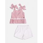 Conjunto Infantil Menina Blusa Listra Vermelha/Shorts Momi