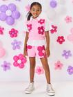 Conjunto Infantil Menina Camisa, Colete E Short Flores Rosa Mundo Cinti