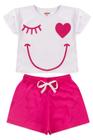 Conjunto Infantil Menina Cropped Piscadinha Branco e Pink