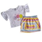 Conjunto Infantil menina Curto Verão Saia listrada e Blusinha com Babado