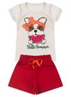 Conjunto Infantil Menina - Dog Melância - Branco e Laranja