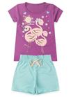 Conjunto Infantil Menina - Flamingo - Roxo Verde Neon