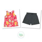 Conjunto Infantil Menina Kyly Regata Algodão Shorts Cotton Vermelho/Mescla Escuro