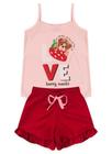 Conjunto Infantil Menina - Love Ursinho - Rosa e Vermelho