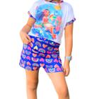 Conjunto Infantil Menina Stitch Moana Estampado- Short Saia com Cropped ou Short e Blusinha- Natal- Lalu