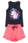 Conjunto Infantil Menina - Unicórnio - Azul Marinho e Pink