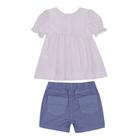 Conjunto Infantil Menina Verão Bata Branca E Short Sarja 2 peças Tam 2 a 4 - Paraíso