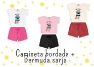 Conjunto infantil meninas anos Short sarja camiseta bordada