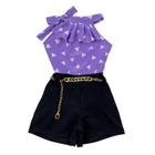 Conjunto Infantil Meninas Blusa Babado E Short Alfaitaria Com Cinto