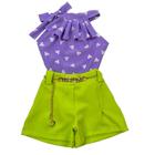 Conjunto Infantil Meninas Blusa Babado E Short Alfaitaria Com Cinto