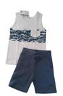 conjunto infantil menino blusa estampa branca + shorts azul escuro Tam 1