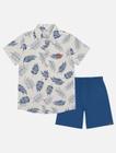 Conjunto Infantil Menino Camisa Folhas E Bermuda Azul Divertto