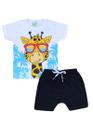Conjunto Infantil Menino Camiseta Branca Girafa com Bermuda Preta - Lumagy
