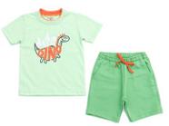 Conjunto Infantil Menino Camiseta Dino e Bermuda Verde Have Fun