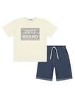 Conjunto Infantil Menino Camiseta E Bermuda Dvtt Brand Natural E Azul Jeans Escuro Divertto