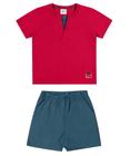 Conjunto Infantil Menino Elian Camiseta Vermelho e Bermuda Azul