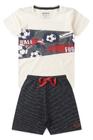 Conjunto Infantil Menino Football Off White e Listrado Preto e Vermelho