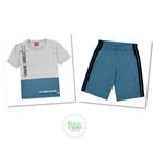 Conjunto Infantil Menino Kyly Camiseta Algodão Bermuda Moletom Leve Mescla White/Azul