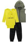 Conjunto Infantil Menino Trio Body Ribana Colete Capuz Calaça Jogger Moda Inverno Frio LucBoo