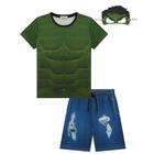 Conjunto Infantil Menino Verão Fantasia de Herói Verde (camiseta Bermuda e Máscara) - Luc.boo
