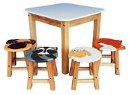 Conjunto Infantil Mesa e 4 baquinhos kit 01 Artesanal em Madeira, Decoração