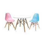 Conjunto Infantil Mesa Eames Branca 60cm Com 1 Cadeira Azul Claro E 1 Cadeira Rosa