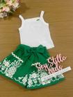 Conjunto Infantil Momi Shorts Verde e Blusa Canelada Off White