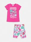 Conjunto Infantil Momi Verão Com Shorts Ciclista e Blusa Rosa Folhas