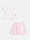 Conjunto Infantil Momi Verão Saia Rosa Tule e Blusa Off