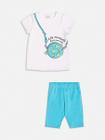 Conjunto Infantil Momi Verão Shorts Ciclista Azul e Blusa Bolsinha 3D