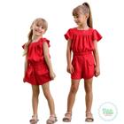 Conjunto Infantil Petit Cherie Blusa e Shorts Natal Celebration Vermelho