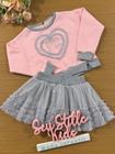 Conjunto Infantil Petit Cherie Inverno Com Saia Tule Cinza e Moletom Flanelado Love