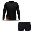 Conjunto Infantil Praia Menino Proteção UV 50+ Camisa e Sunga Boxer Preto
