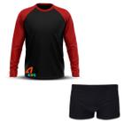 Conjunto Infantil Praia Menino Proteção UV 50+ Camisa e Sunga Boxer Preto e Vermelho
