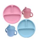 Conjunto infantil Prato + Copo Silicone Baby com 3 Divisória Alimentação divertida