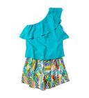 Conjunto Infantil Precoce Feminino Blusa Um Ombro Só e Short Estampado Tam. 12