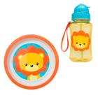 Conjunto Infantil Refeição Pratinho e Garrafinha Animal Fun Leão Buba