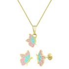 Conjunto infantil semijoia borboleta banho ouro18k SoldeOuro