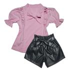 Conjunto Infantil Short Couro Blusa Roupa Feminina Casual