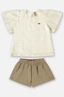 Conjunto Infantil Up Baby Verão Shorts e Blusa Laise Creme