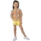 Conjunto Infantil Verão Confortavel Menina Floral Amarelo