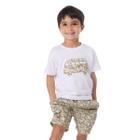 Conjunto Infantil Verão Menino Shorts E Camiseta Bege Surf