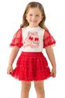 Conjunto Infantil Vermelho Menina Luxo Marca Petit Cherie Tule Blusa E Short Saia 25182